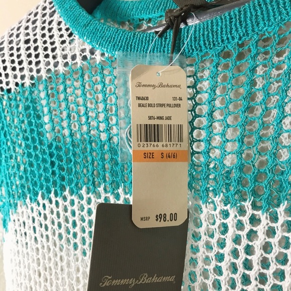 Tommy Bahama Beale Ming Jade Bold Stripe Open Knit Pullover Size Small - Picture 8 of 9